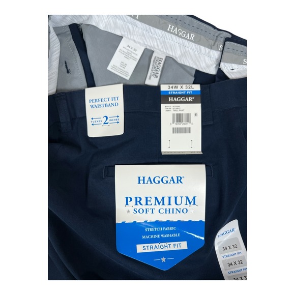 Haggar Men's 34x32 Premium Soft Chino Pants Blue Straight Fit‎ Flex Waist NWT - Picture 3 of 6